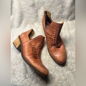 Anthropologie Latigo Kick Western Brown Leather Braided Ankle Booties Size 8.5